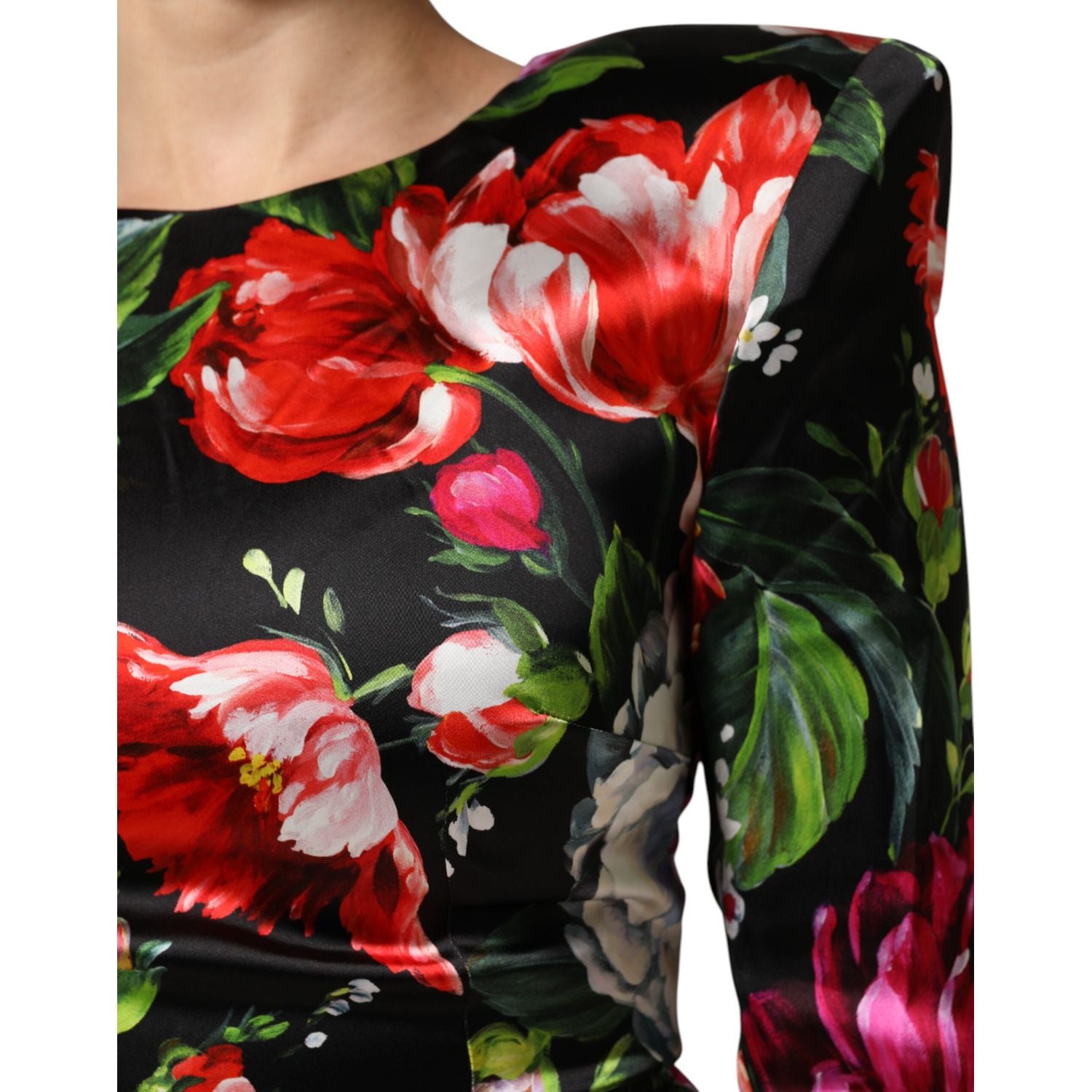 Dolce & Gabbana Black Floral Fiori Pittorici Mini Bodycon Dress