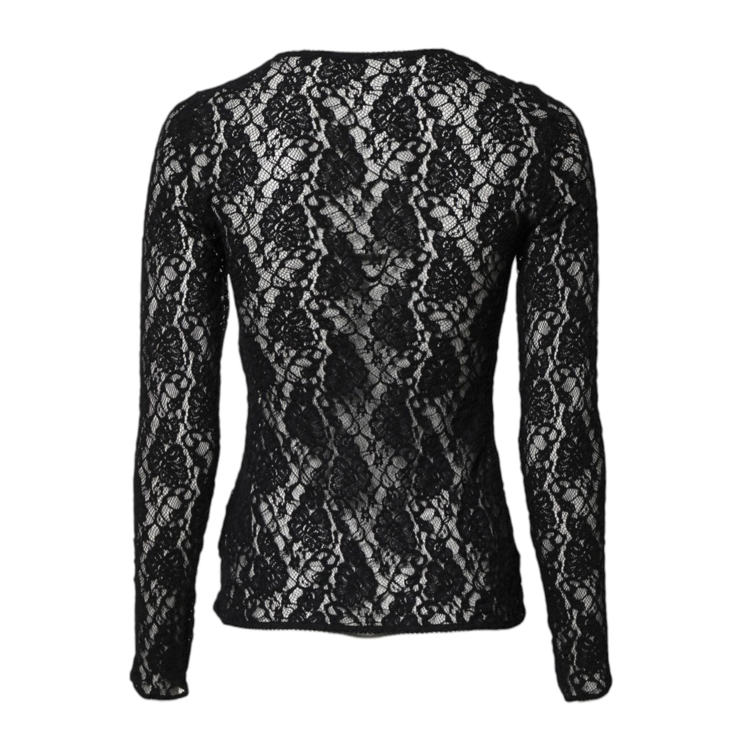 Dolce & Gabbana Black Floral Lace Long Sleeves Pullover Top