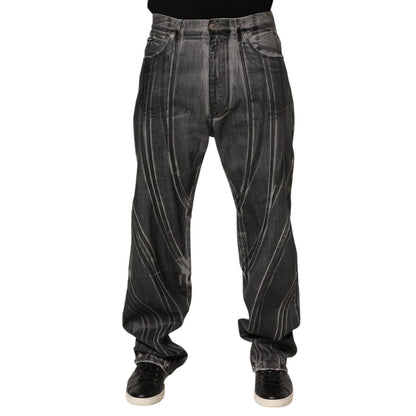 Dolce & Gabbana Black Grey Graphic Print Denim Pants Jeans