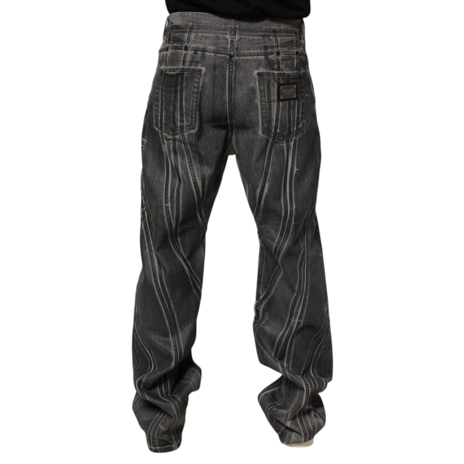 Dolce & Gabbana Black Grey Graphic Print Denim Pants Jeans