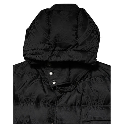 Dolce & Gabbana Black Jacquard Quilted Puffer Hooded Jacket
