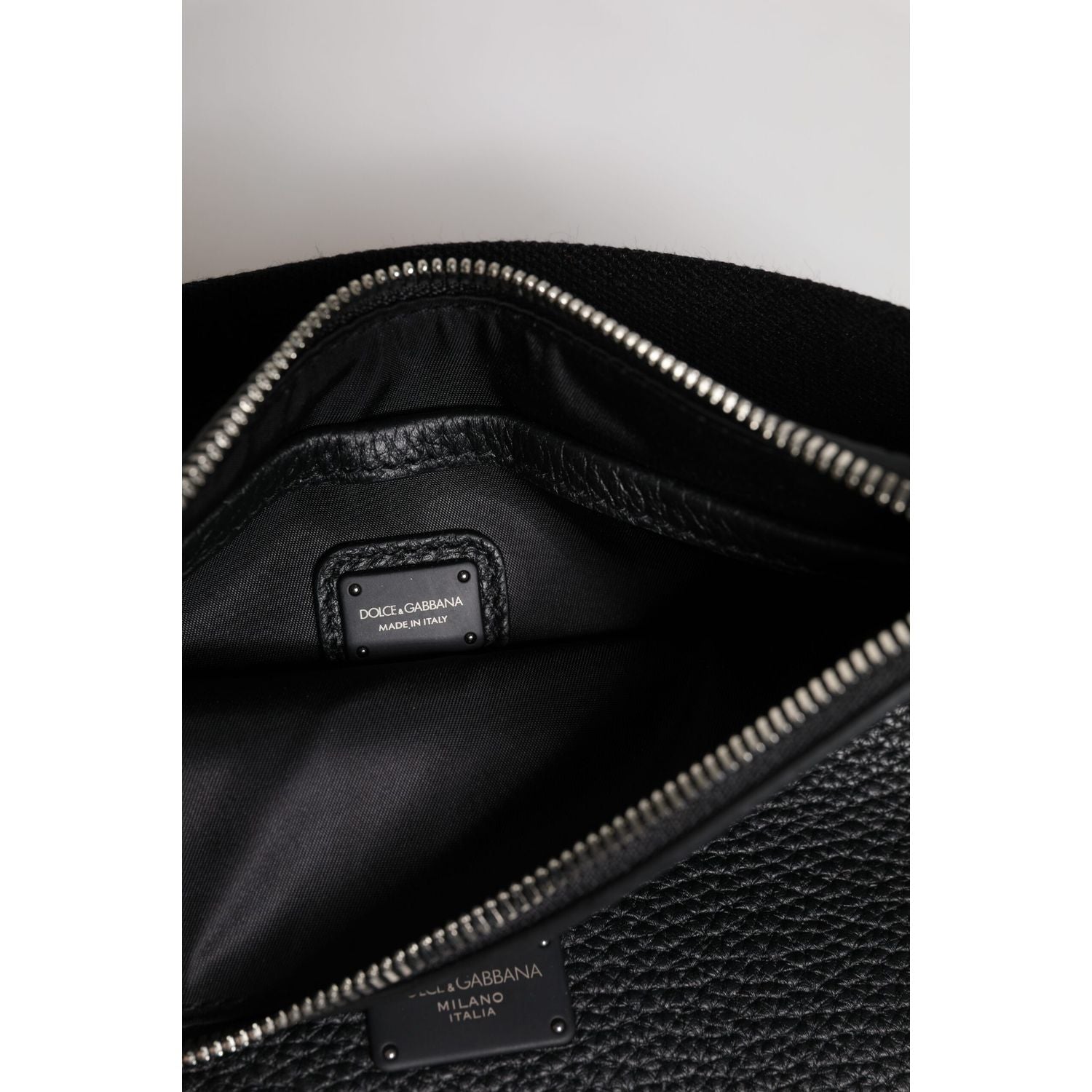 Dolce & Gabbana Black Leather Logo Embossed Waist Fanny Pack Bag