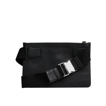 Dolce & Gabbana Black Leather Logo Embossed Waist Fanny Pack Borse Bag