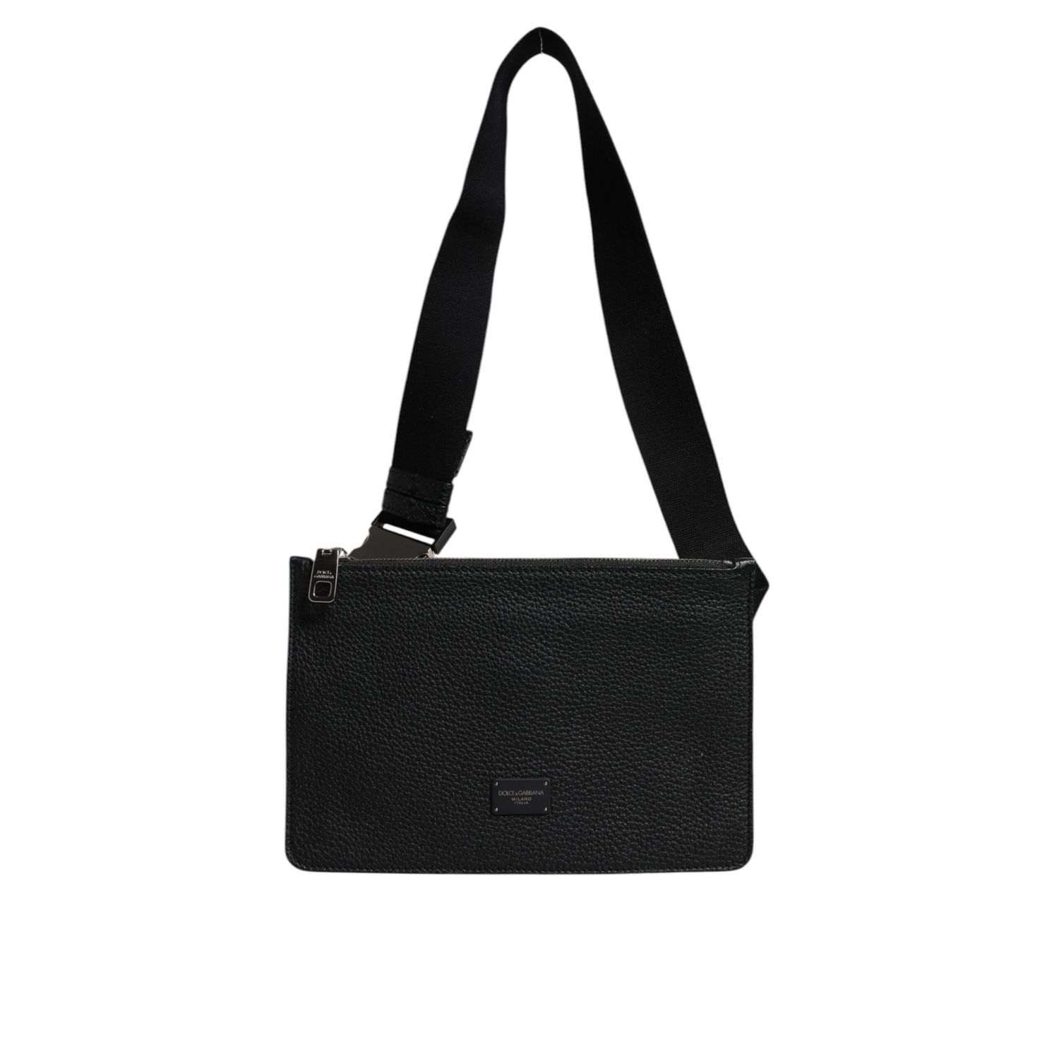 Dolce & Gabbana Black Leather Logo Embossed Waist Fanny Pack Borse Bag