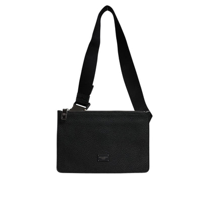 Dolce & Gabbana Black Leather Logo Embossed Waist Fanny Pack Borse Bag