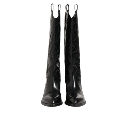 Dolce & Gabbana Black Leather Over The Calf Biker Boots Shoes