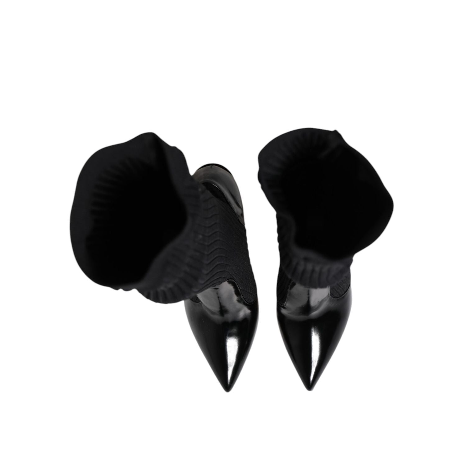 Dolce & Gabbana Black Leather Ribbed Knit Knee Boots Shoes