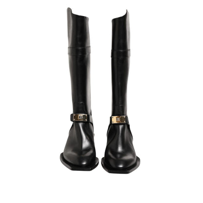 Dolce & Gabbana Black Logo Plaque Over The Calf Boot Shoes