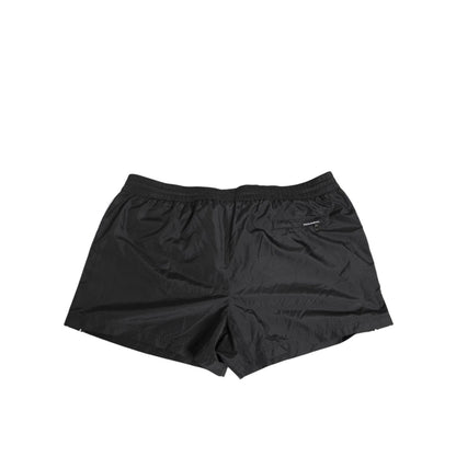 Dolce & Gabbana Black Nylon KING Sideband Men Boxer Shorts Swimwear with elastic waistband and bold "KING" logo sidebands.