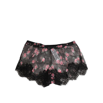 Dolce & Gabbana Black Pink Floral Lace Mesh Lingeri Underwear
