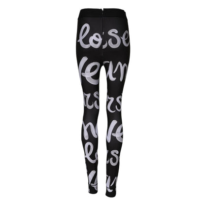 Dolce & Gabbana Black Polyester Logo Print Mid Waisted Pants