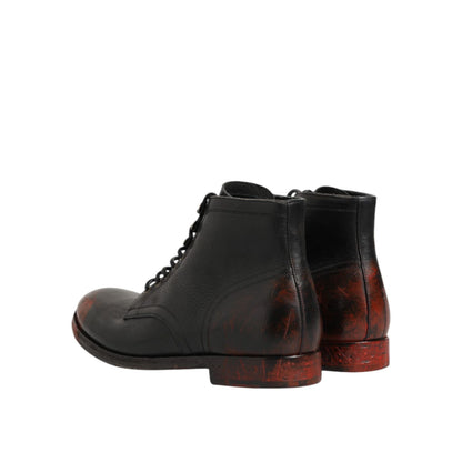Dolce & Gabbana Black Red Lace Up Short Ankle Boot Shoes