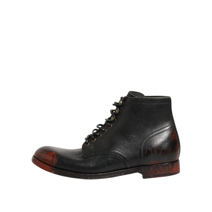 Dolce & Gabbana Black Red Lace Up Short Ankle Boot Shoes
