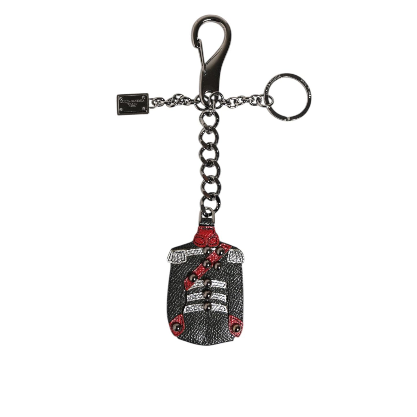 Dolce & Gabbana Black Red Military Leather Patch DG Logo Keychain Keyring