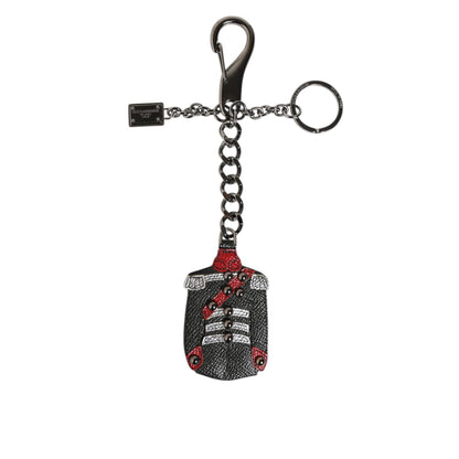 Dolce & Gabbana Black Red Military Leather Patch DG Logo Keychain Keyring
