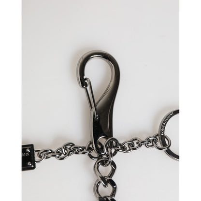 Dolce & Gabbana Black Red Military Leather Patch DG Logo Keychain Keyring