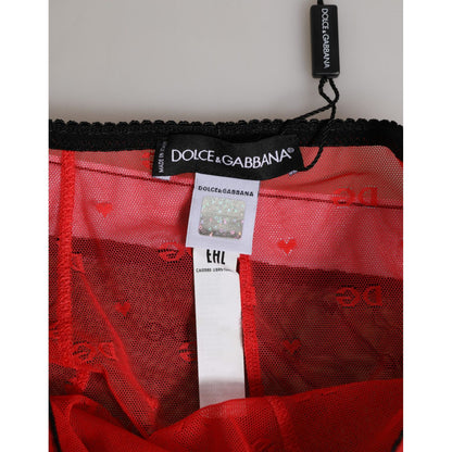 Dolce & Gabbana Black Red Nylon High Waist Girdle Underwear showcasing fabric and brand label