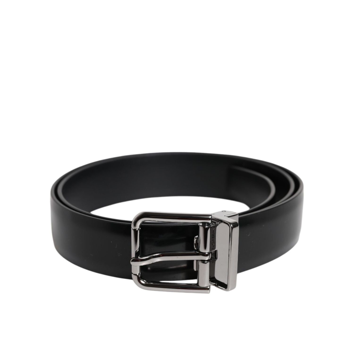 Dolce & Gabbana Black Shiny Leather Silver Metal Buckle Belt