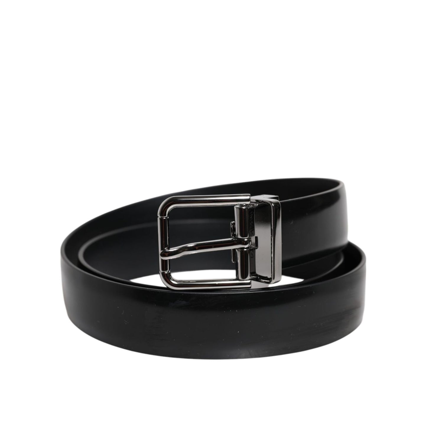 Dolce & Gabbana Black Shiny Leather Silver Metal Buckle Belt