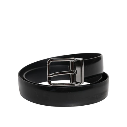 Dolce & Gabbana Black Shiny Leather Silver Metal Buckle Belt