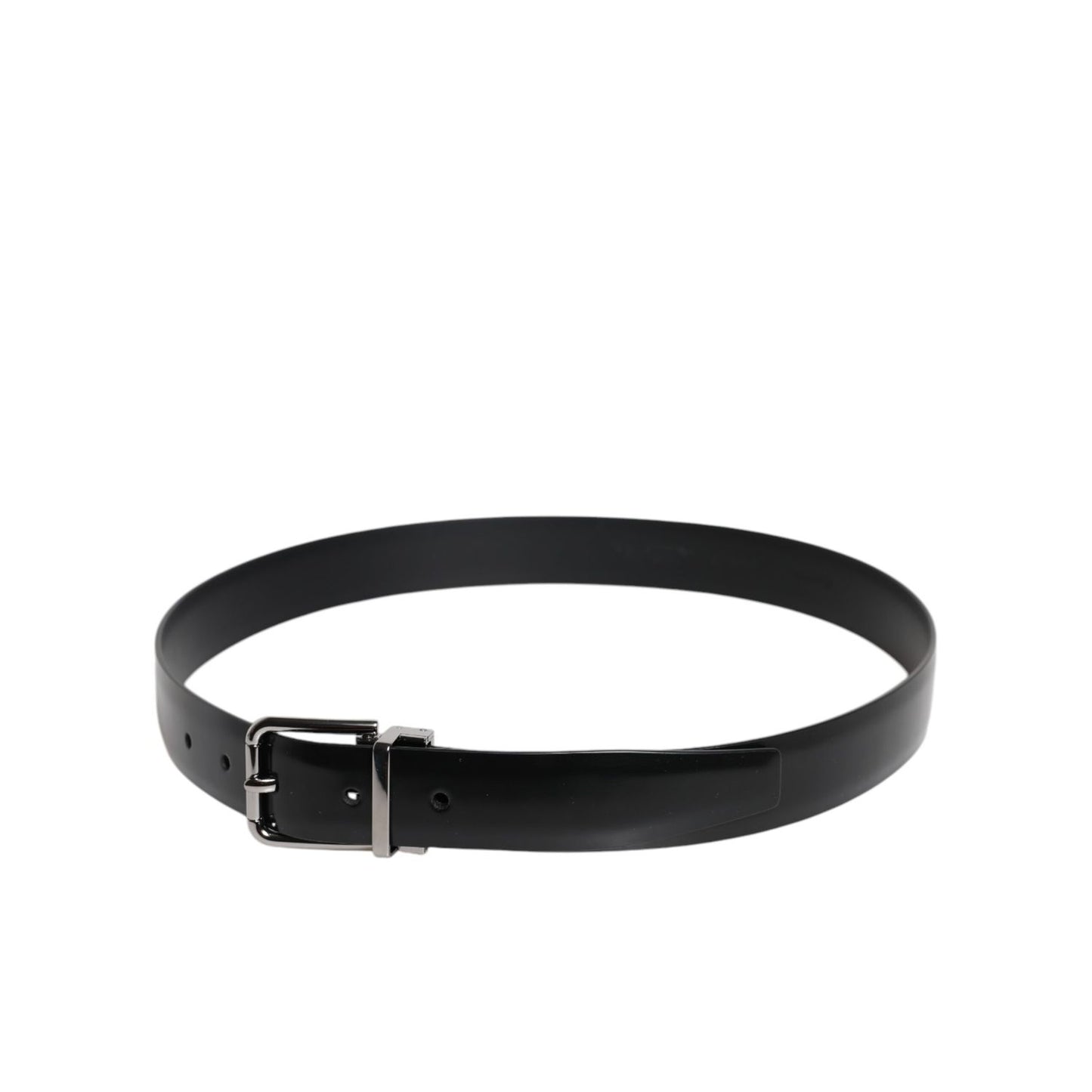 Dolce & Gabbana Black Shiny Leather Silver Metal Buckle Belt