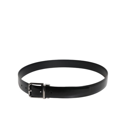 Dolce & Gabbana Black Shiny Leather Silver Metal Buckle Belt
