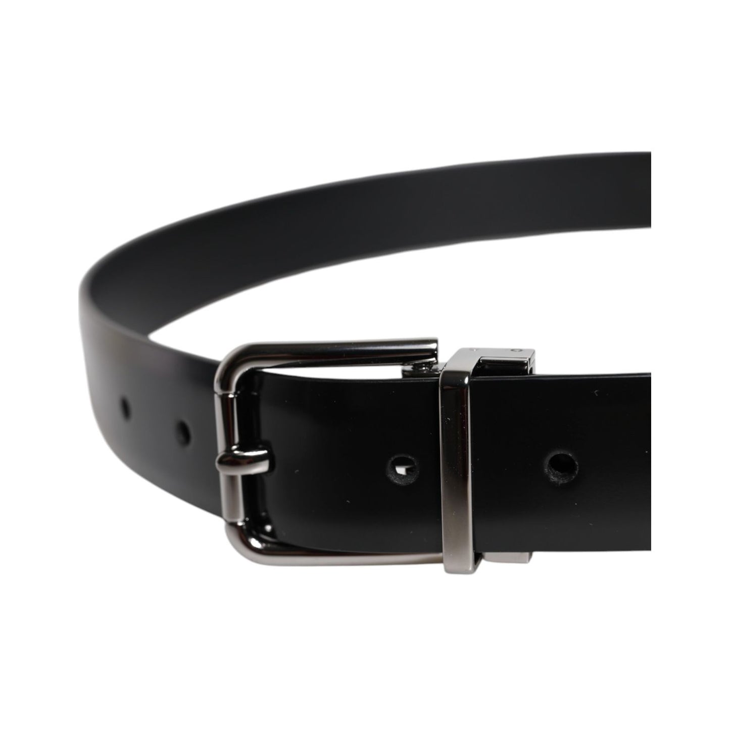 Dolce & Gabbana Black Shiny Leather Silver Metal Buckle Belt