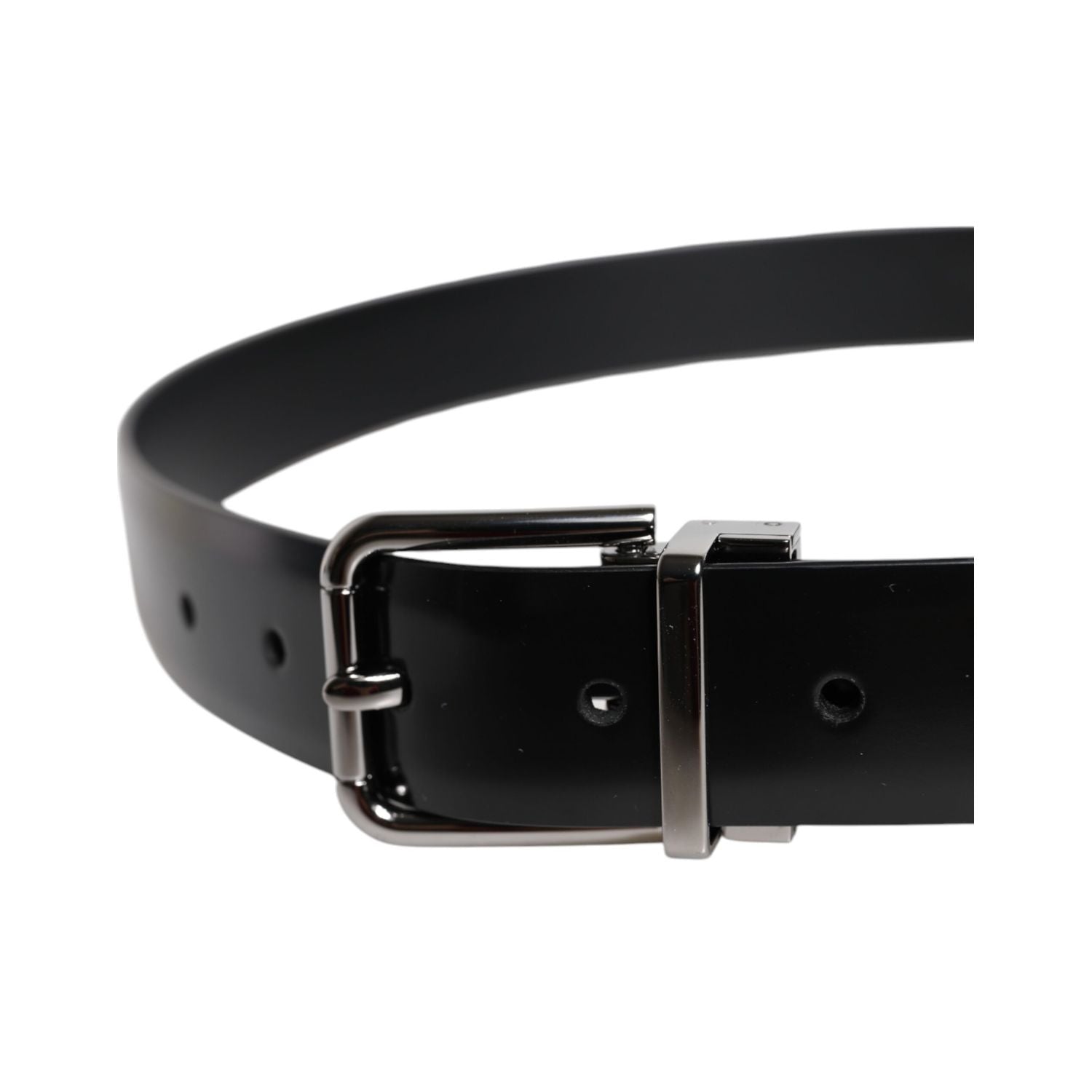 Dolce & Gabbana Black Shiny Leather Silver Metal Buckle Belt