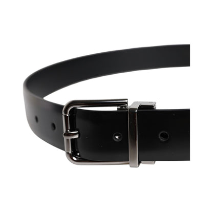 Dolce & Gabbana Black Shiny Leather Silver Metal Buckle Belt