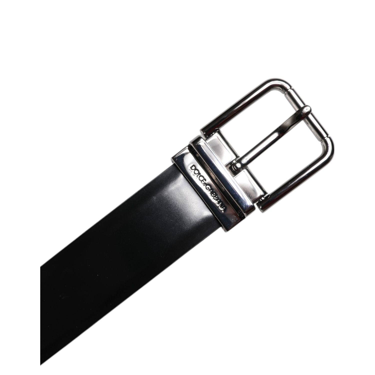 Dolce & Gabbana Black Shiny Leather Silver Metal Buckle Belt