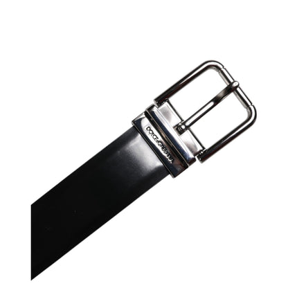 Dolce & Gabbana Black Shiny Leather Silver Metal Buckle Belt
