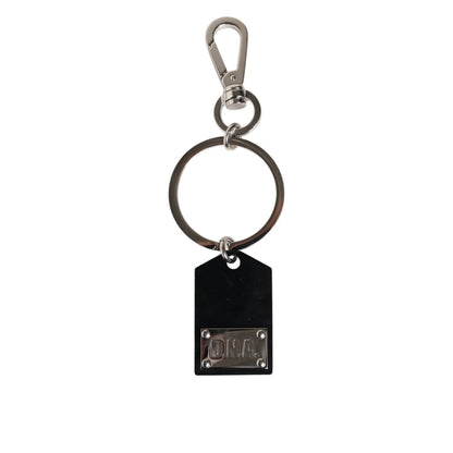 Dolce & Gabbana Black Sint Glass Plaque DG Logo Metal PlateKeychain Keyring