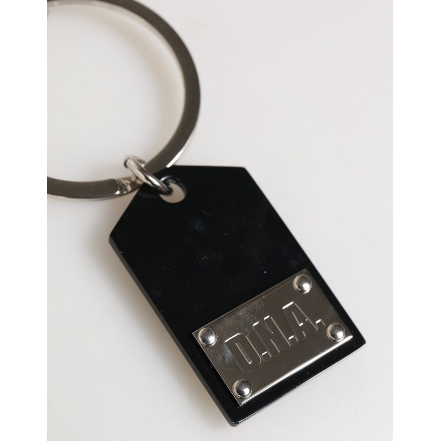 Dolce & Gabbana Black Sint Glass Plaque DG Logo Metal PlateKeychain Keyring