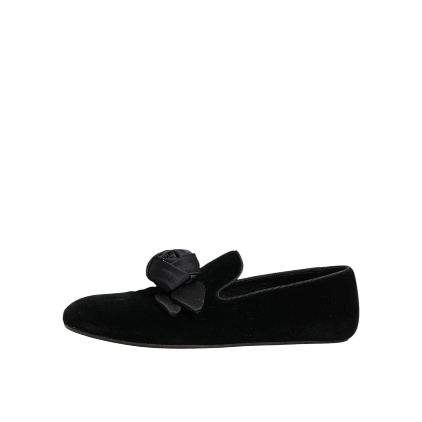 Dolce & Gabbana Black Suede Cotton Rose Slip On Loafers Shoes