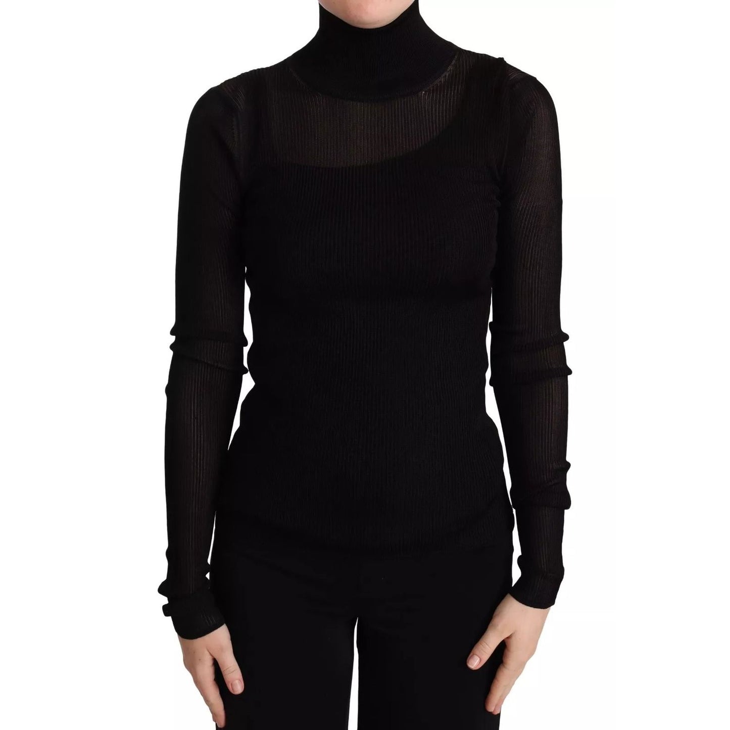 Dolce & Gabbana Black Turtleneck Form Fitting Pullover Sweater