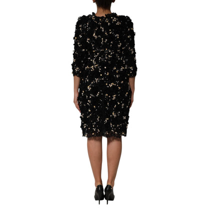 Dolce & Gabbana Black Viscose Pearl Embellishment Shift Dress
