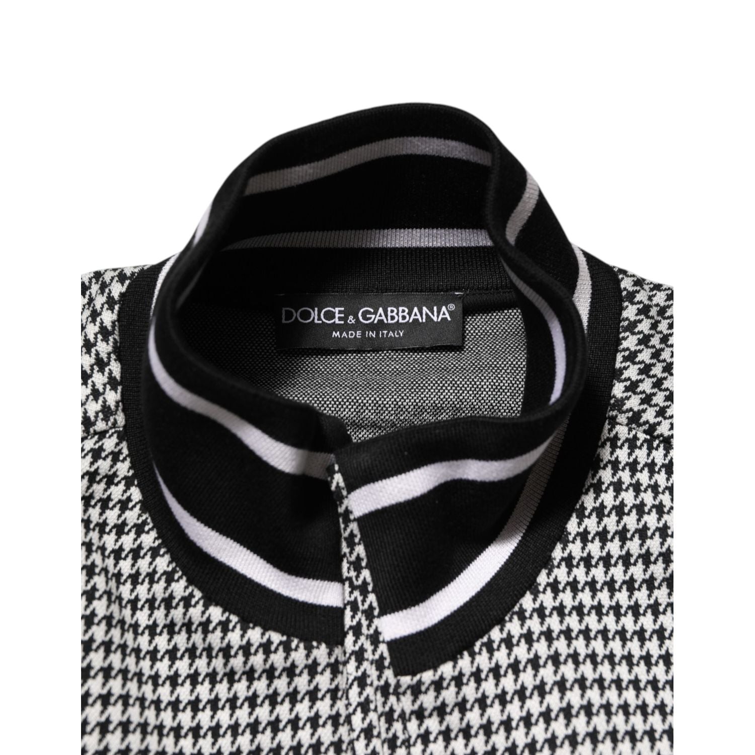 Dolce & Gabbana Black White Houndstooth Wool Crest Jacket Sweater