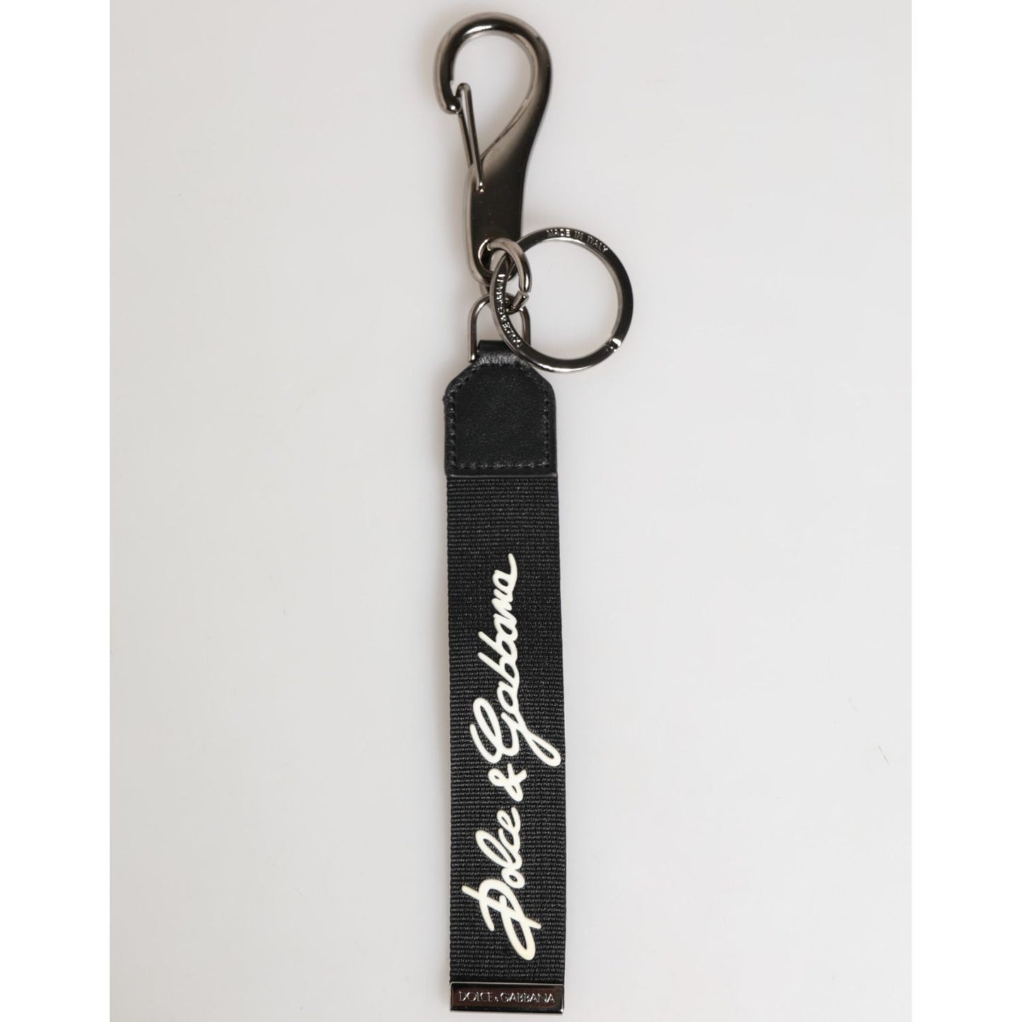 Dolce & Gabbana Black White Polyester DG Logo Silver Men Keychain Keyring