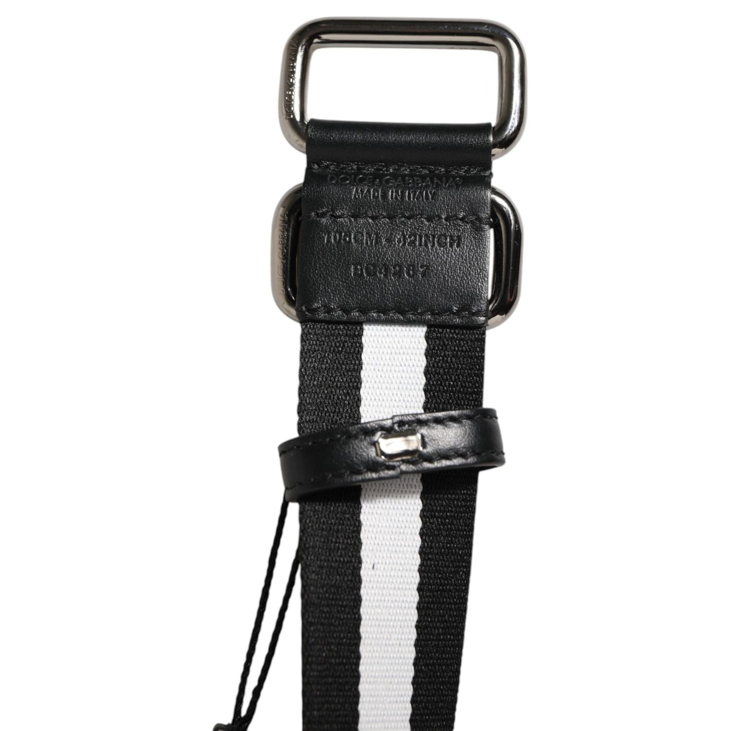 Dolce & Gabbana Black White Striped Logo Metal Buckle Belt