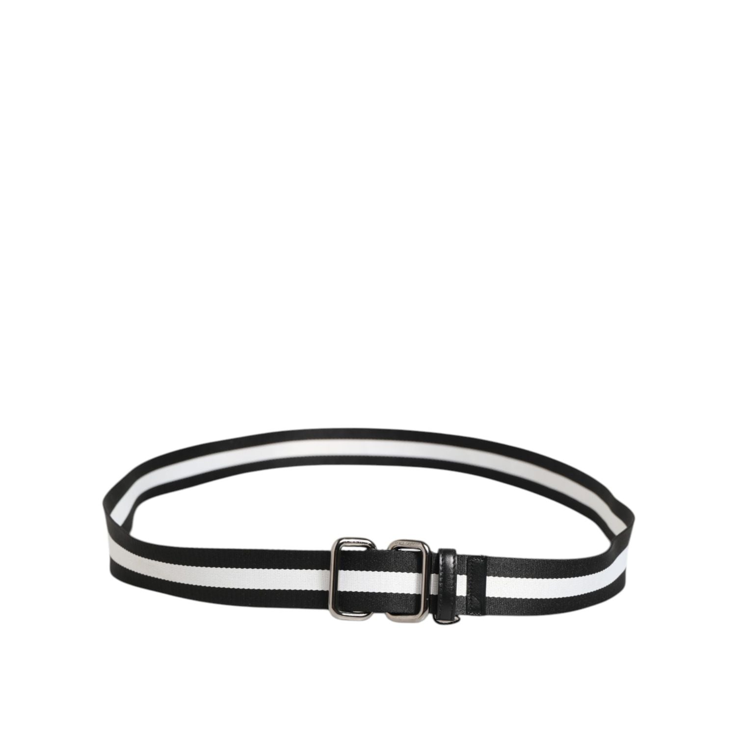 Dolce & Gabbana Black White Striped Logo Metal Buckle Belt