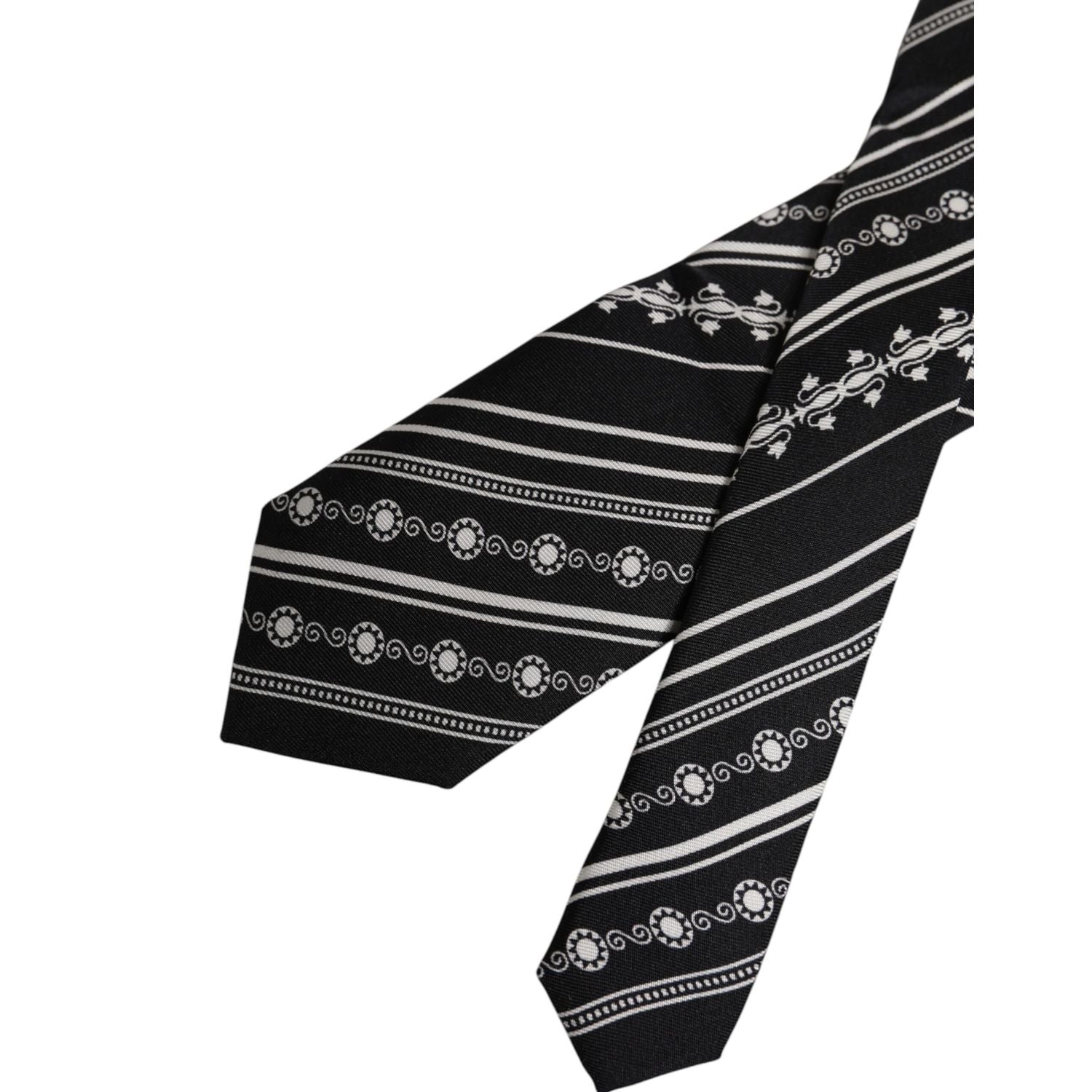 Dolce & Gabbana Black White Stripes Silk Adjustable Necktie Tie