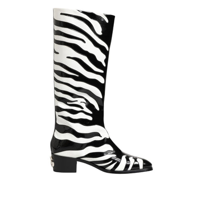 Dolce & Gabbana Black White Zebra Over The Calf Boots Shoes