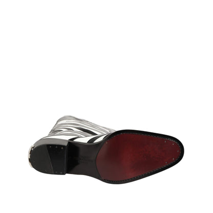 Dolce & Gabbana Black White Zebra Over The Calf Boots Shoes