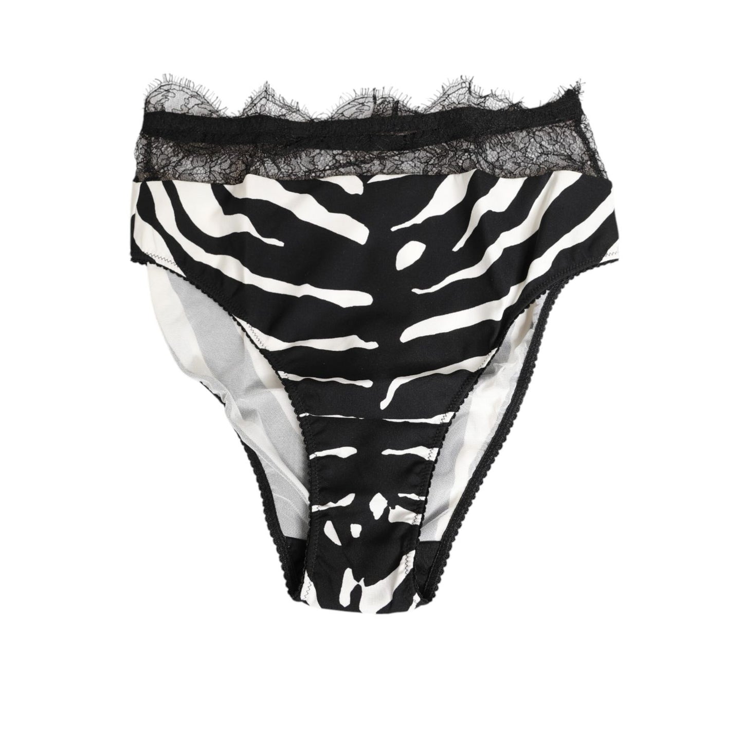 Dolce & Gabbana Black White Zebra Print Lace Trim High Underwear