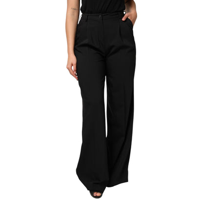 Dolce & Gabbana Black Wool High Waist Wide Leg Pants