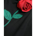 Close-up of 3D rose applique on Dolce & Gabbana Black Wool Sleeveless Rose Applique Dress.