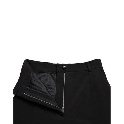 Dolce & Gabbana Black Wool Stretch High Waist Skinny Pants with zipper and button detail, luxury Italian fashion, close-up view.