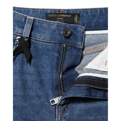 Dolce & Gabbana Blue Cotton High Waist Tapered Denim Jeans