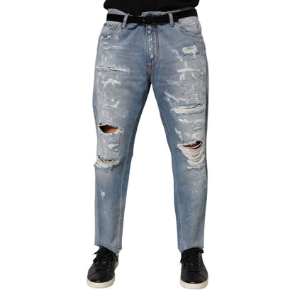 Dolce & Gabbana Blue Distressed Ripped Denim Pants Jeans