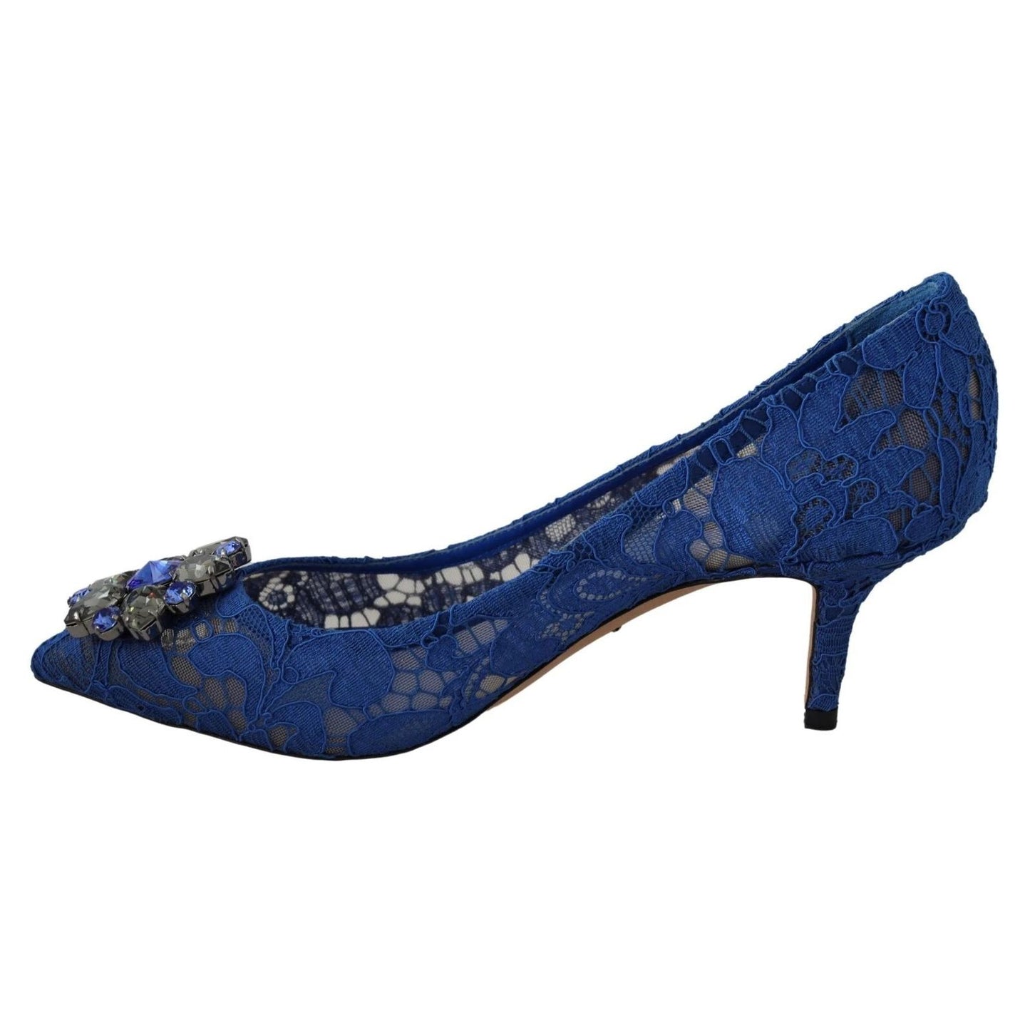 Dolce & Gabbana Blue Lace Crystal Ballet Pumps Shoes